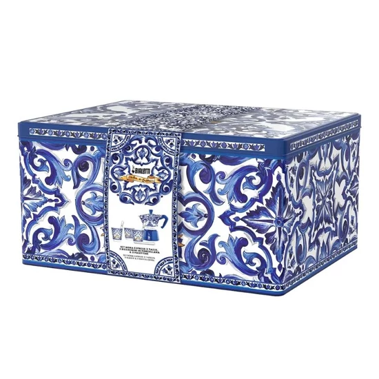 Bialetti Dolce&Gabbana Moka Express 3 adagos kávéfőző + 3db Dolce&Gabbana csésze, ezüst keverő szett díszdobozban