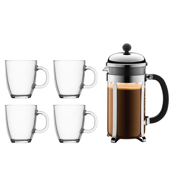 Bodum Chambord  Kávékészítő szett, 1.0 l + 4 db 0.35 l pohár 